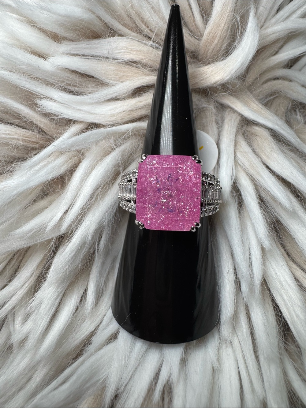Pink ice crystal bomb party ring